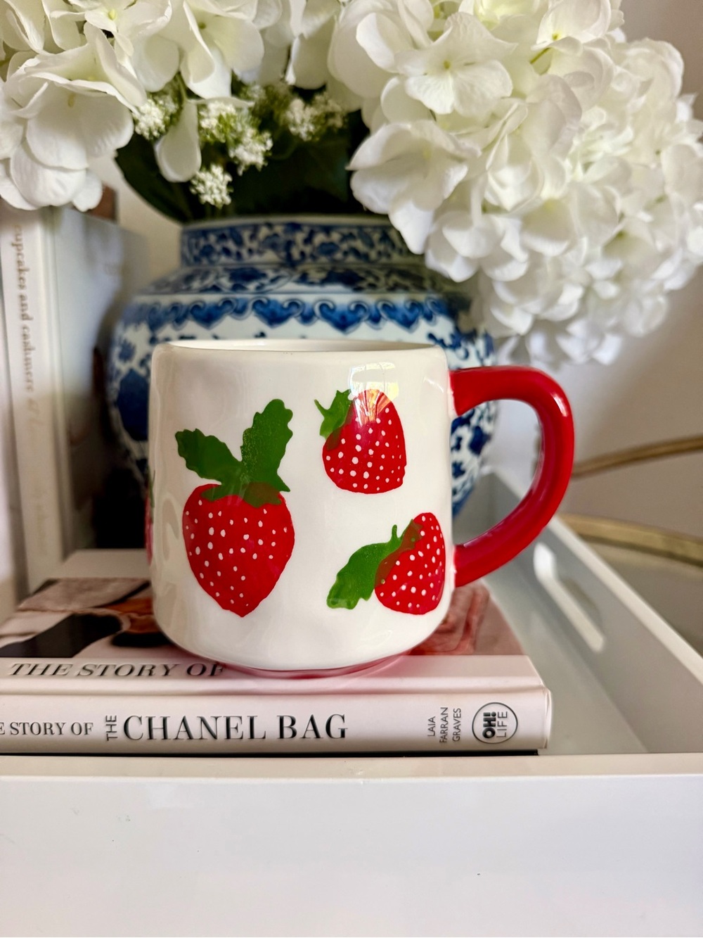 Strawberry Ceramic Coffee Mug with Red Handle